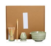 IXYHKB Matcha Whisk Set 4PCS, Reusable Matcha Making Kit with Ceramic Bowl, Bamboo Whisk & Spoon, Traditional Style, Green