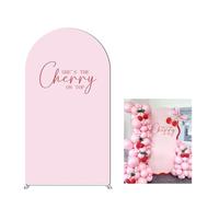 Iydamc 7.2FT She's The Cherry on Top Arch Spandex Cover Baby Pink Cherry Theme Arch Backdrop Cover for Kids Baby Shower Birthday Party Wedding Decoration (Only Cover)