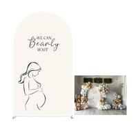 Iydamc Pregnant Woman Arched Fabric Backdrop Covers for Baby Shower We Can Bearly Wait Theme Arch Stand Cover Birthday Parties Decorations Props (4x7.2FT)