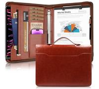 IYGHV Faux Leather Portfolio Binder with Handle & Clipboard, Zippered Padfolio Folder Organizer 3 Ring Binder for Document, Business Card Holder,Professional Portfolio Notebook for Men & Women (Brown)