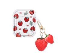 iyGody for AirPods 2/1 Case Cover with Cute Keychain, Strawberry Bow Tie Pattern Shockproof Full Protective Cover Case for AirPods 2nd Generation