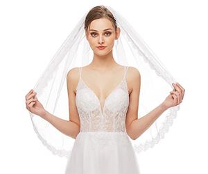 IYOU 2 Tier Wedding Bridal Veil with Comb White Fingertip Length Bride Tulle Veils Cut Edge Hair Accessories for Women (White)