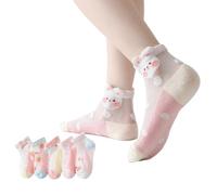 IYOU 5 Pairs Crew Socks Pink Strawberry Ankle Socks Elastic Breathable Summer Lace Mesh Socks for Girls