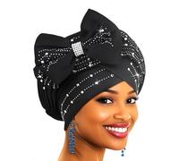 IYOU African Headwrap for Black Women Sparkly Crytal Bow Adjustable Turban Headband Rhinestone Headwear