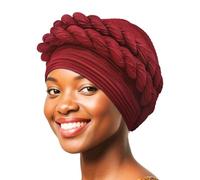 IYOU African Headwrap for Black Women Wine Red Pre-Tied Turban Headband Braided Stretchy Headwear