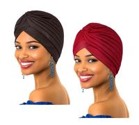 IYOU Beanie Cap Head Wraps Black Turban Headband Sleep Church African Head Covering for Women(Pack of 2)