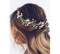 IYOU Bridal Wedding Hair Vine Green Flower Headpiece Daisy Pearls Headband Prom Party Hair Accessories for Brides and Bridesmaids