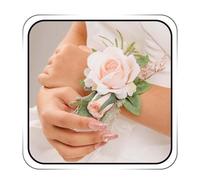 IYOU Bride Wrist Corsage Pink Rose Bridal Wrist Corsage Leaves Flower Prom Wedding Wrist Hand Flower for Woemen(2Pcs)