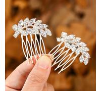 IYOU Crystal Bride Wedding Hair Comb Silver Leaf Bridal Headpiece Bridesmaid Side Combs Hair Accessories for Women