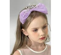 IYOU Crystal Princess Headband Purple Bow Hair Bands Pearl Crown Headwear Birthday Cosplay Party Hair Accessories for Girls