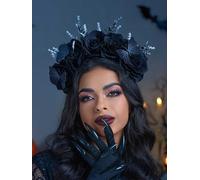 IYOU Day of the Dead Headband Black Rose Flower Hair Bands Butterfly Costume Headpiece Rave Carnival Festival Halloween Hair Accessories for Women