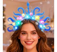 IYOU Light Up Crown Headband Blue Festival Led Headpiece Glowing Costume Hair Hoop Luminous Rave Christmas Hair Accessories for Women