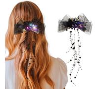 IYOU Light Up Hair Bow Clip Black Led Hair Barrettes Halloween Festival Hair Accessories for Women