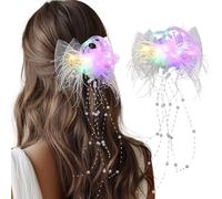 IYOU Light Up Hair Bow Clip Ivory Feather LED Hair Piece Flower Glow 1920s Tea Party Hair Accessories for Women