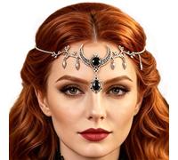 IYOU Moon Head Chain Silver Rhinestone Headpiece for Women | Black Crystal Headband Leaf Costume Halloween Carnival Hair Chains Accessories for Adults