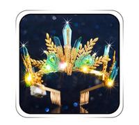 IYOU Quartz Baroque Led Crown Green Crystal Light Up Headband Tiara Leaf Bridal Crowns Queen Wedding Bride Hair Accessories for Women