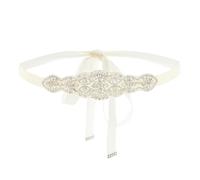 IYOU Rhinestone Applique Bridal Belts Silver Pearl Dress Belts Bling Crystal Prom Bride Wedding Sash Belt with Yellow Ribbon for Party Prom Evening Dresses