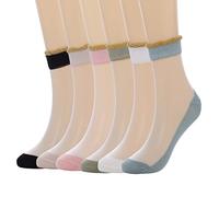IYOU Sheer Socks for Women White Mesh Ankle Socks Elastic Classical Transparent Socks Thin Glass Silk Sock for Women (6 Pairs)