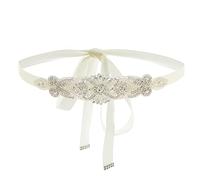 IYOU Sparkly Crystal Bridal Belt Silver Peal Rhinestone Sash Belt luxurious Ivory Ribbon Wedding Dress Belt for Bride Party Prom Evening Dresses