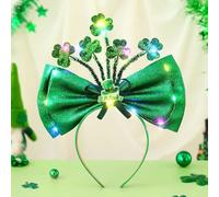 IYOU St Patrick's Day Led Headband Green Bow Light Up Hair Bands Flashing Shamrock Irish Headpiece Party Festival Hair Accessories for Women