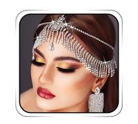 IYOU Vintage Rhinestone Head Chain Silver Sparkly Crystal Headpiece Tassel Layered 1920s Hair Band Bridal Wedding Hair Accessories for Women