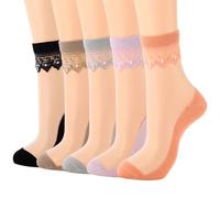IYOU Vintage Sheer Socks Purple Floral See Through Socks Invisible Daily Summer Mesh Ankle Sock Women and Girls(5 Pairs)