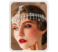 IYOU Women 1920s Headband Rhinestone Silver Head Chain Tassel Wedding Headpiece Gatsby Party Hair Pieces Jewelry for Bride and Bridesmaid