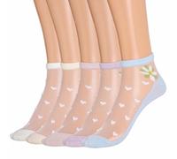 IYOU Women's Sheer Socks Pink Flower Lace Ankle Socks Polka Dot ultra Thin Summer Silk Crew Sock for Women（5 Pairs）