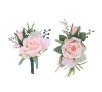 IYOU Wrist Corsage and Boutonniere Set Pink Wedding Artificial Flower Corsage Set Prom Bride Bridesmaid Men Boutonniere Decoration for Women(2Pcs)