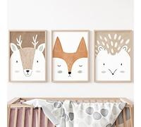 iYoucase Deer Fox Rabbit Bear Hedgehog Wall Art Woodland Nursery Poster Print Canvas Painting Nordic Wall Pictures Baby Kids Room Decor 30x50cmx3 Unframed
