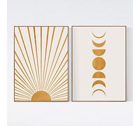 iYoucase Sun And Moon Wall Art Yellow Beige Boho Abstract Canvas Painting Mid Century Poster Print Minimalist Pictures Home Decoration 50x70cmx2 Unframed