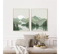 iYoucase Travel Landscape Canvas Painting Sage Green Wall Art Abstract Mountains Poster Print Wall Picture Living Room Decoration Home Decor 40x60cmx2 Unframed