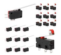 Iyowei 10 PCS Micro Limit Switch Long Hinge Lever + 10 PCS Momentary Roller Lever, 3 Pins Micro Limit Switch V-153-1C25 5A 250V 1NO 1NC Arm Momentary Switch SPDT Snap Action
