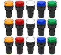 Iyowei 15 PCS Indicator Light, LED Flush Panel Mount LED Pilot Signal Light Panel Indicator Bulbs Signal Lamp, 22 mm, 220-230 V, Red/Green/Blue/Orange/White