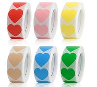 Iyowei Heart Stickers, 3000pcs in 6 Colors - 2.5cm Heart Shapes for DIY Crafts, Gifts & Cards
