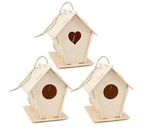 Iyowei 3Pcs DIY Bird House Kit, Unfinished Paintable Wooden DIY Birdhouse Kit for Kids DIY Wooden Birdhouse Crafts Making Set for Girls Boys