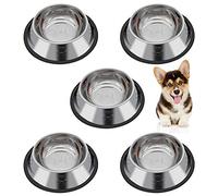 Iyowei 5Pcs Stainless Steel Cat Bowl, Double Non-Slip Cat Food Bowl Cat Water Bowl Pet Feeding Bowls Puppy Bowls with Rubber Base for Cats & Dogs Feed Water and Food, Inner Diameter 10cm