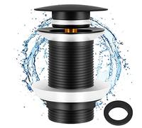 Iyowei Basin Waste Pop Up, Unslotted Pop Up Sink Plug, Matte Black Sink Waste Click Clack Basin Waste without Overflow for Bathroom Sink, with 1Pcs Spare Rubber Gasket