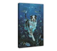 IYQTAGGH Australian Cattle Dog Swimming (2) Canvas Poster Wall Art Decor Print Picture Paintings for Living Room Bedroom Decoration 24x36inch(60x90cm)