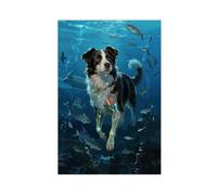 IYQTAGGH Australian Cattle Dog Swimming (3) Canvas Poster Wall Art Decor Print Picture Paintings for Living Room Bedroom Decoration 16x24inch(40x60cm)