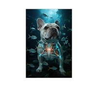 IYQTAGGH French Bulldog in The Deep Sea Canvas Poster Bedroom Decor Landscape Office Room Decor Gift 24x36inch(60x90cm)
