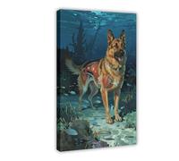 IYQTAGGH German Shepherd Deep Sea (2) Canvas Poster Wall Art Decor Print Picture Paintings for Living Room Bedroom Decoration 24x36inch(60x90cm)