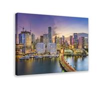 IYQTAGGH Miami Skyline Canvas Poster Bedroom Decor Landscape Office Room Decor Gift 12x18inch(30x45cm)