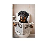 IYQTAGGH Rottweiler Reading on Toilet (1) Canvas Poster Bedroom Decor Landscape Office Room Decor Gift 12x18inch(30x45cm)