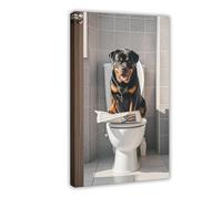 IYQTAGGH Rottweiler Reading on Toilet (3) Canvas Poster Bedroom Decor Landscape Office Room Decor Gift 16x24inch(40x60cm)