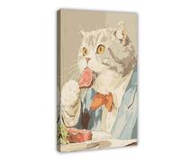 IYTAFGYT British Shorthair Cat in A Blue Suit Eating Canvas Poster Wall Art Print Picture Paintings 24x36inch(60x90cm)