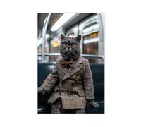 IYTAFGYT British Shorthair Cat in NY Subway Canvas Poster Bedroom Decor Landscape Decor Gift 24x36inch(60x90cm)