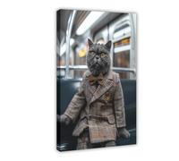 IYTAFGYT British Shorthair Cat in NY Subway Canvas Poster Bedroom Decor Landscape Decor Gift 24x36inch(60x90cm)