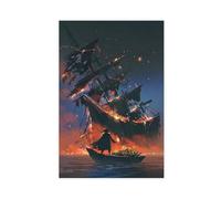 IYTAFGYT Burning Pirate Ship Canvas Poster Wall Art Print Picture Paintings 24x36inch(60x90cm)
