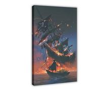 IYTAFGYT Burning Pirate Ship Canvas Poster Wall Art Print Picture Paintings 24x36inch(60x90cm)